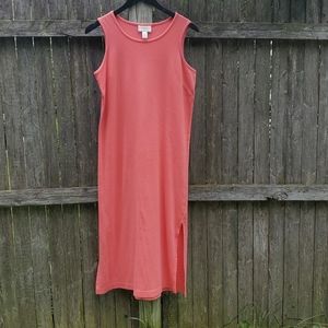 Talbots sleeveless long dress coral slit